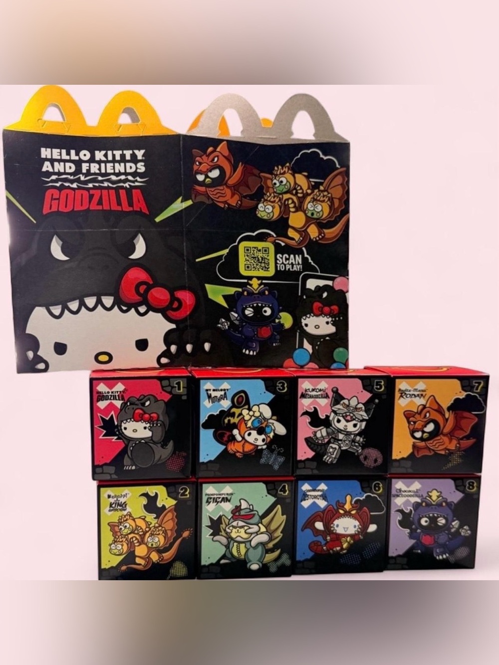 McDonald's Hello Kitty Godzilla Full 8 Piece Set